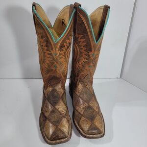 Horse Power Anderson Bean Patchwork Western Boots Mens 6 Turquoise Square Toe